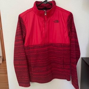 North Face Boys TUNDRA Fleece Pullover 1/2 Zip Jacket Red Size Large